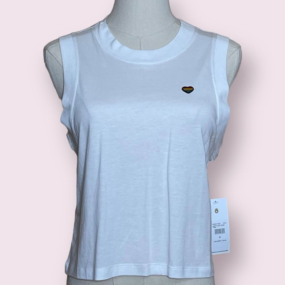 Spiritual Gangster NWT Happy Box Crop Tank Top White Size L Heart Sleeveless
